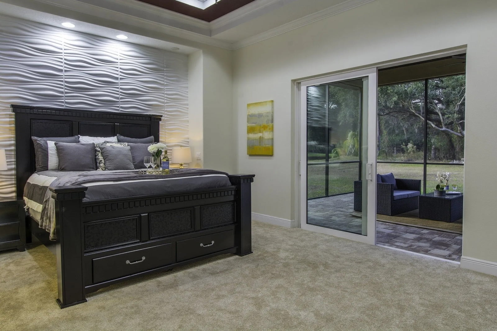 Bedroom in a new transitional home